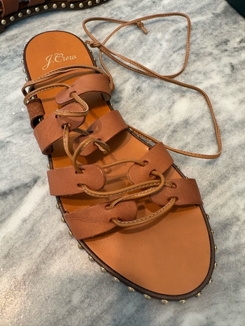 Women's Tan Gladiator Sandals with Studded Sole - Picture 4 of 9